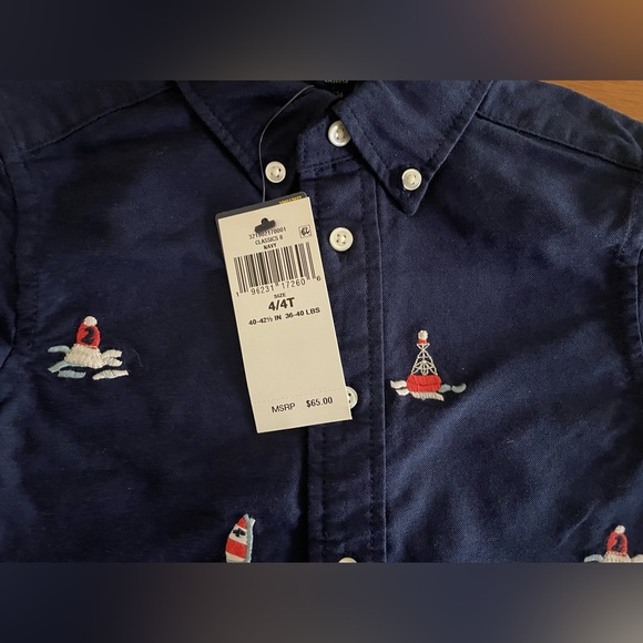 NWT Ralph Lauren Newport Navy Sail Embroidered Oxford Shirt Size 4T - Picture 3 of 4